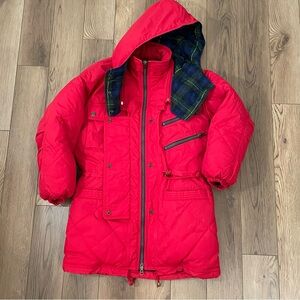 Vintage‎ 1990s Express Athletique Cherry Red Down-Filled Parka Hooded